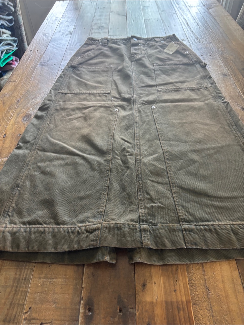 We The Free Relaxed Olive Carpenter Jean Skirt